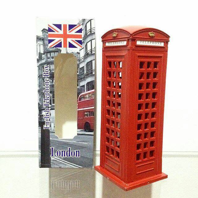 Miniatur telepon london merah celengan telepon box england kotak kado unik pajangan meja kerja-2