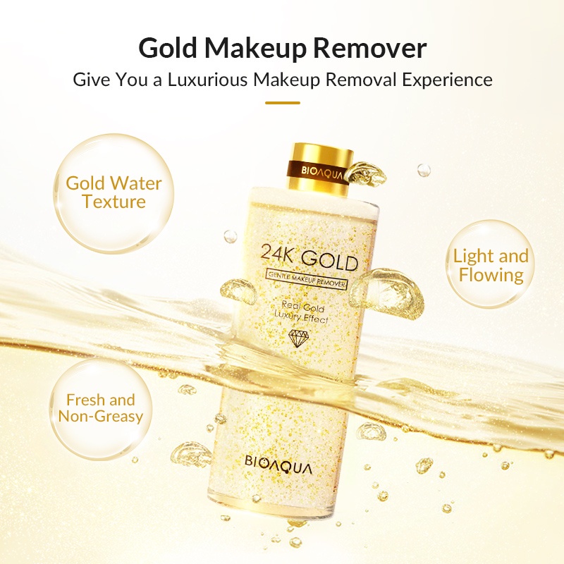 READY【BPOM】BIOAQUA 24K Gold Gentle Makeup Remover Micellar Water Lip &amp; Eye Makeup Remover For All Skin Type 300ml [BIO REMOVER GOLD]