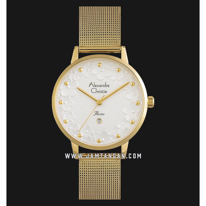 Alexandre Christie AC 2794 LD BGPSL Passion Ladies White Dial Gold Mesh Strap