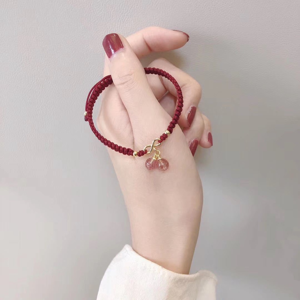 Handmade Gelang Tali Tenun Buatan Tangan Desain Strawberry Cherry Untuk Wanita