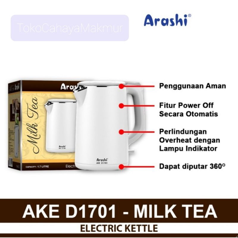 Arashi Kettle Listrik AKE D1701 1.7L - Pemanas Air/Teko Listrik Ceret