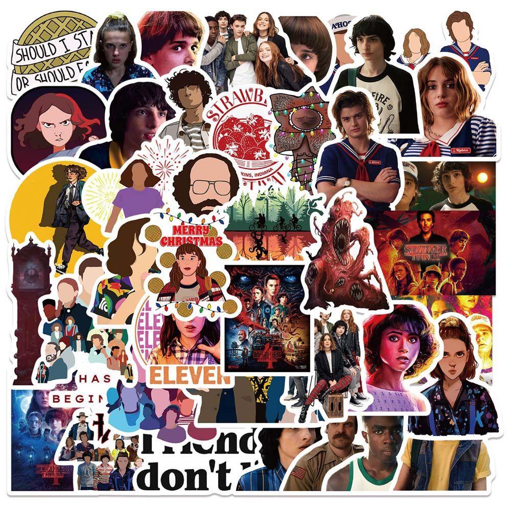 Lanfy TV Show Stranger Things Gitar Koper Anime Decals Anak Hadiah Karakter Kartun Thriller Graffiti Stiker Untuk Laptop Bagasi Fans Koleksi Hadiah Alat Tulis Sticker