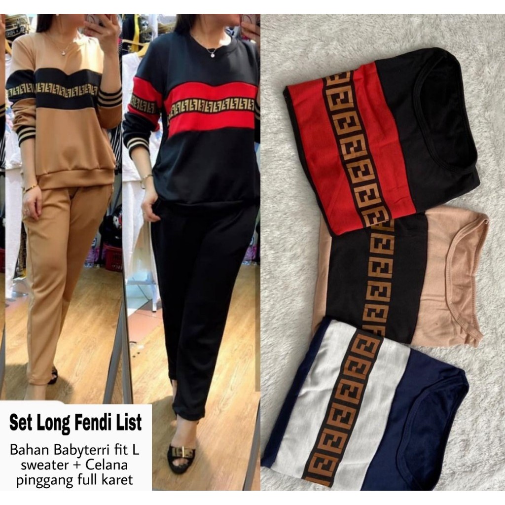B0209 Set Fendi Long List TT baju setelan stelan rajut murah wanita cewek kekinian set