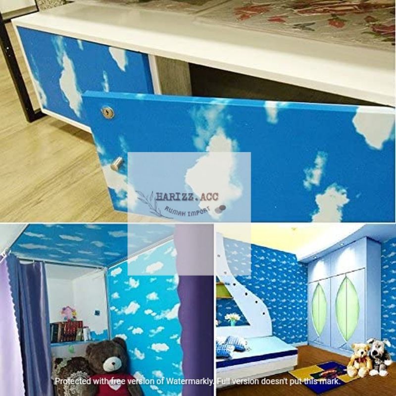 WALLPAPER STIKER DINDING MOTIF AWAN BIRU PEKAT