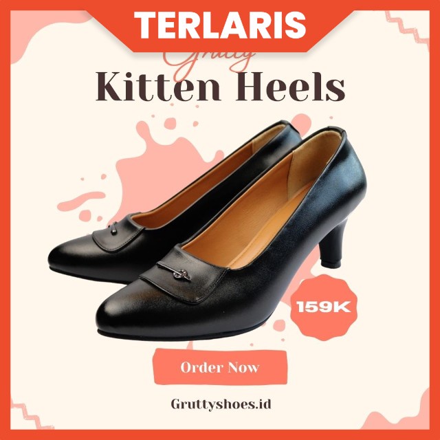 Sepatu Wanita Heels Pantofel Wanita Formal GRUTTY AX153 Hitam Tinggi 5cm