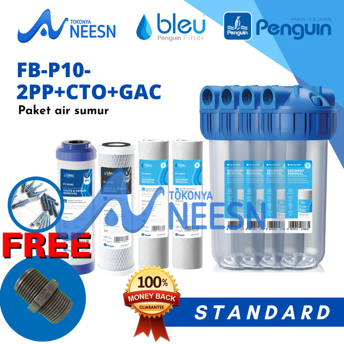 Paket Filter penyaring  Air sumur/zat besi/bau Bleu penguin 10 inch STD PP+ PP+ CTO +GAC