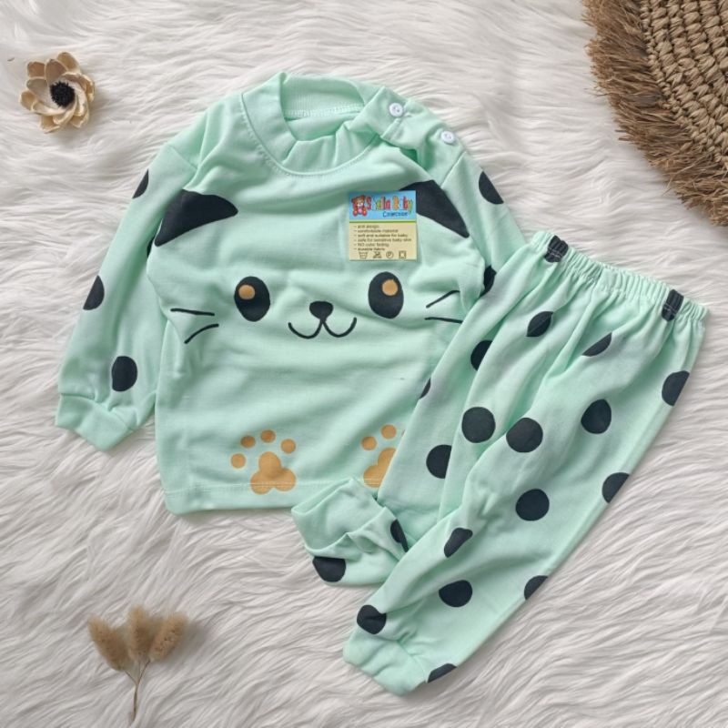 Setelan piyama bayi motif cat 0-12 bulan