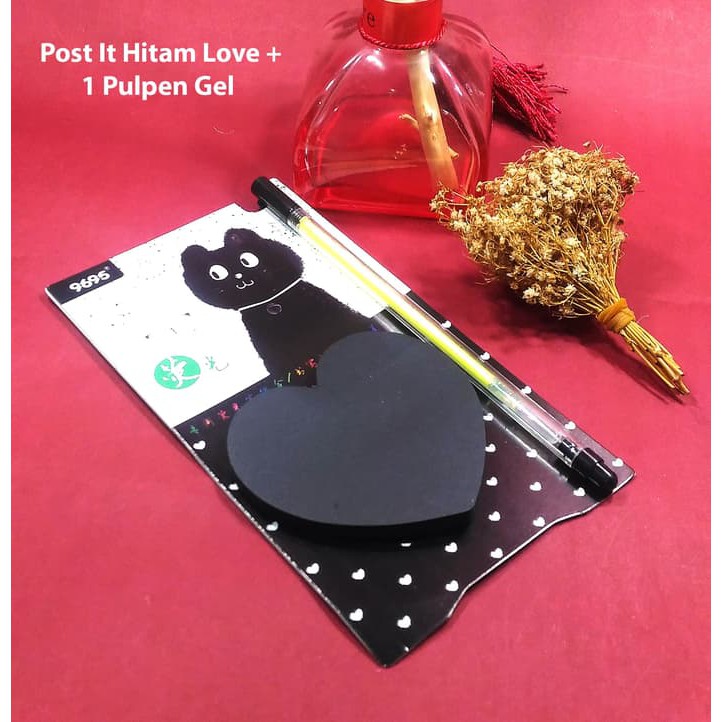 

SET Post It Bentuk Love Hitam + Pulpen Gel Warna cerah