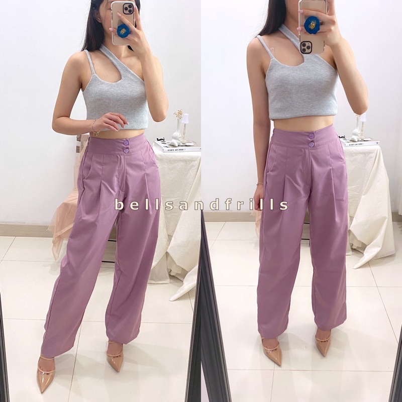 SAVA Long Cullote Highwaist / Double Buttons Office Long Pants / Loose Pants Casual / Celana Kulot Highwaist P1