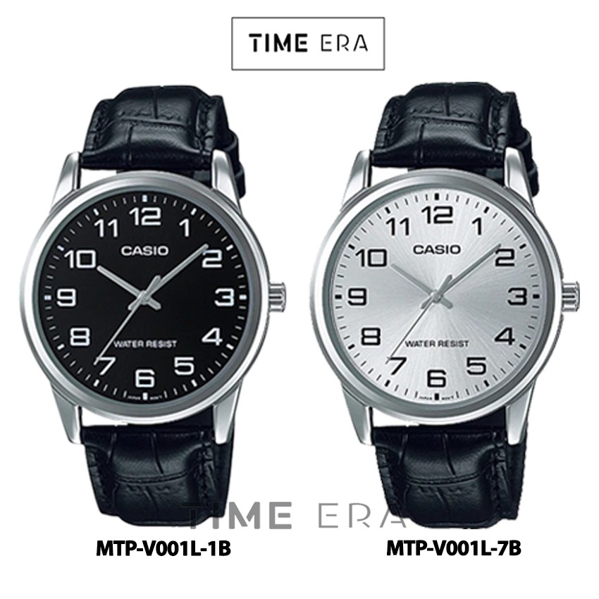 Casio General MTP-V001 Series / MTP-V001L-1B 7B Jam Tangan Pria Kulit Silver Hitam Putih