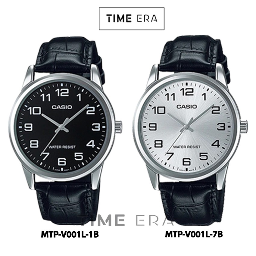 Casio Original MTP-V001 Series / MTP-V001L-1B 7B Jam Tangan Pria Kulit Silver Hitam Putih