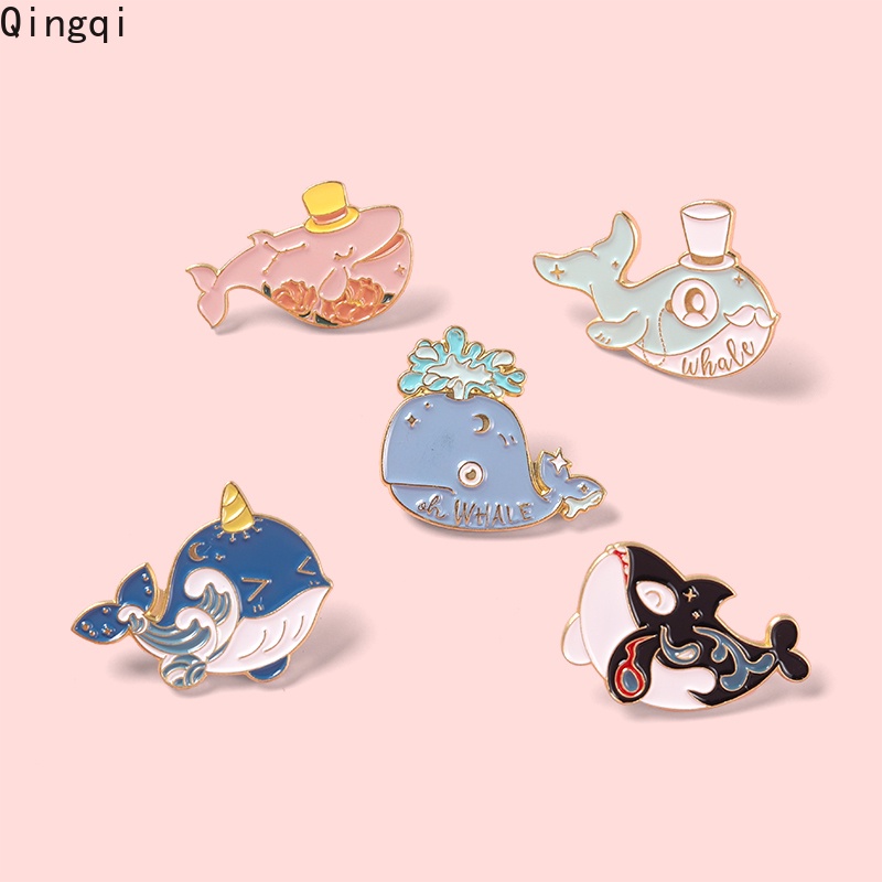 Whale Bros Pin Enamel Desain Kartun Hewan Laut Bunga Gelombang Untuk Hadiah Anak Laki-Laki Dan Perempuan