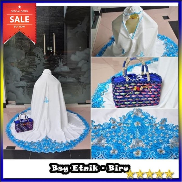 Jual Mukena Bsy Bordir + Tas Etnik/Mukena Anak/Mukena Bali/Katun Jepang/Par - Hijau