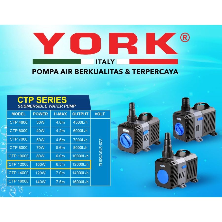 YORK CTP 12000 pompa celup rendam submersible aquarium hidroponik