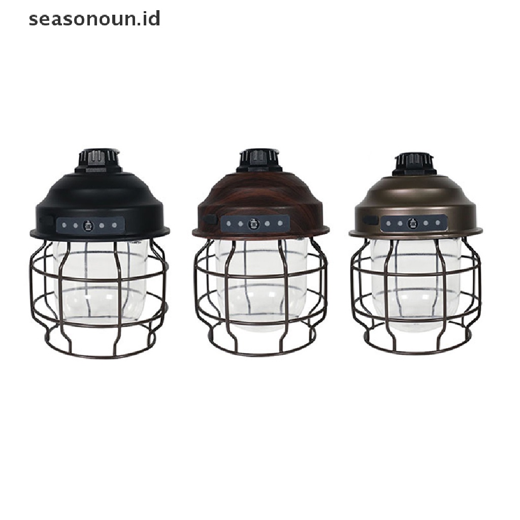 (seasonoun) Lampu Lentera Gantung Led Mini Vintage 3600mAh Bahan Metal Tenaga Baterai Untuk Camping