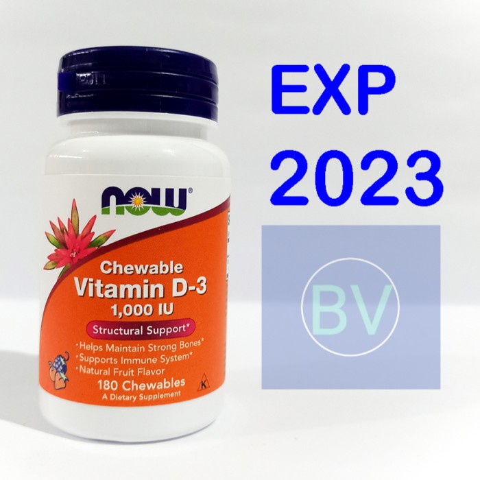 Now Foods Food Vitamin Vit D-3 D3 Anak 1000Iu 1000 Iu Isi 180Chewables Vit Anak -