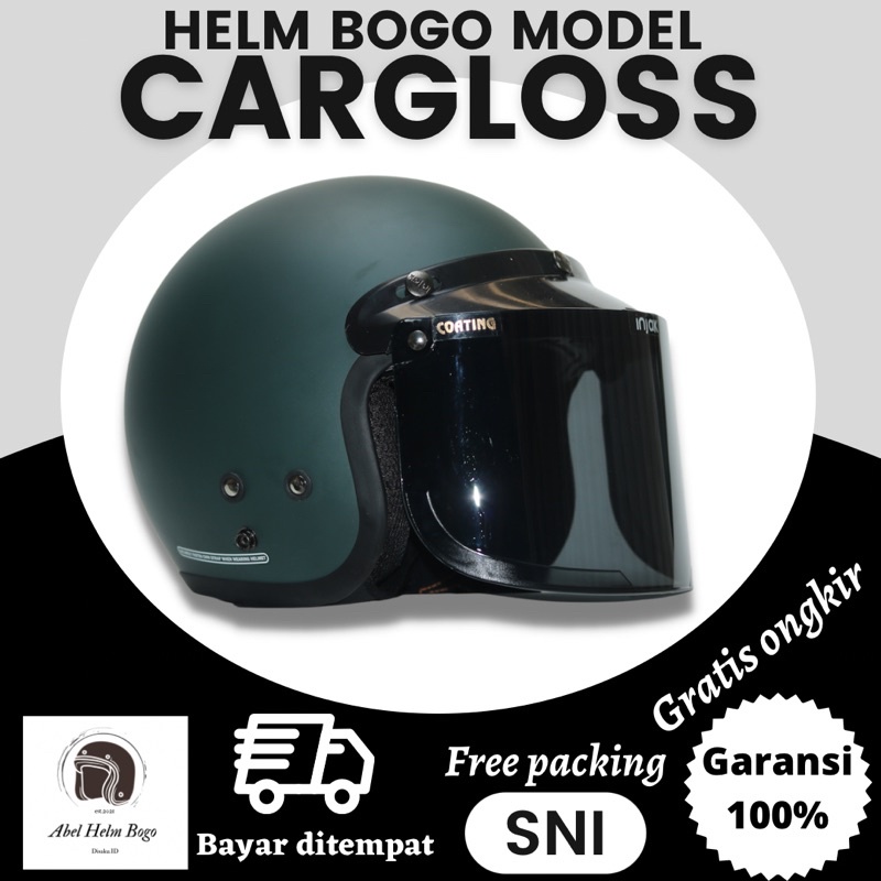 Helm bogo pria dan wanita dewasa model cargloss hijau army doff kaca cembung dan datar (BISA BAYAR D