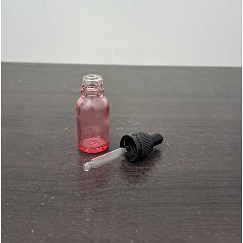 botol pipet kaca 15ml bening pink ring segel hitam / botol tetes / serum 15ml