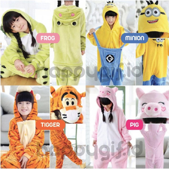 BAJU ONESIE PIYAMA KOSTUM ANAK  KARAKTER, TIGGER, COW , PENGUIN, dll KID