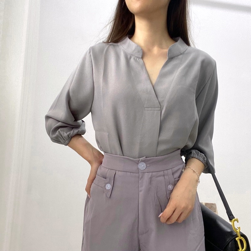 FERO Blouse Kerah Wanita / V-Neck Blus Formal Korea / Atasan Formal Wanita 0394