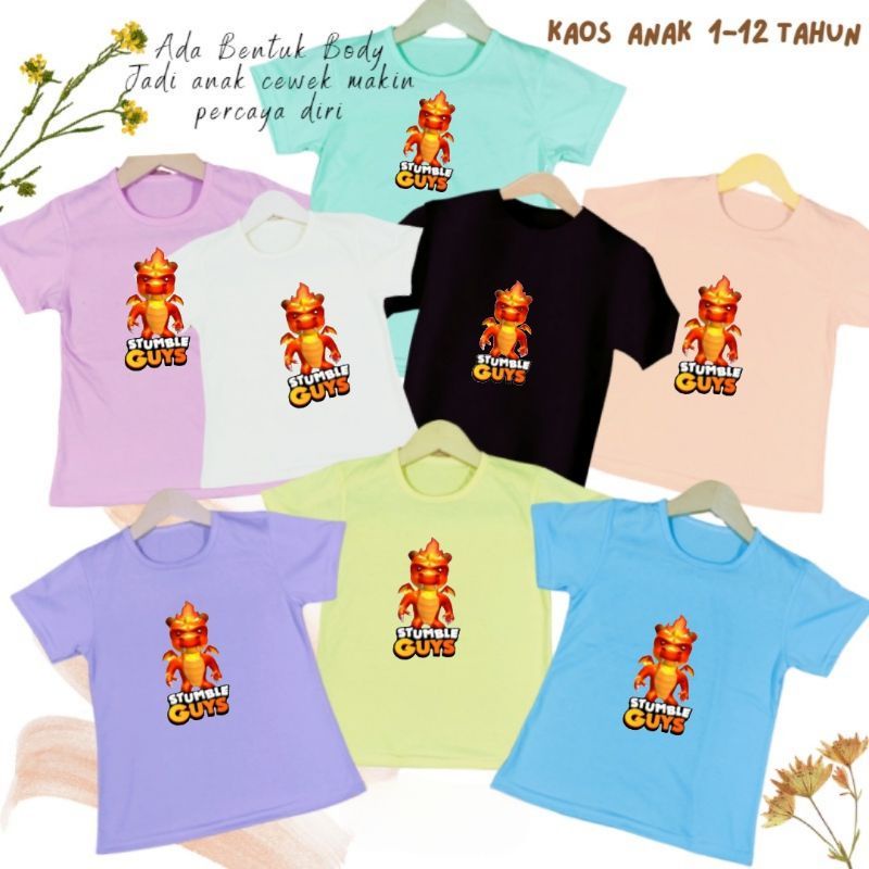 Baju Anak Cewek Kaos Anak Atasan Anak cewek Stumble guys dragon 1-12Tahun Ukuran S.M.L.XL.2XL.3XL