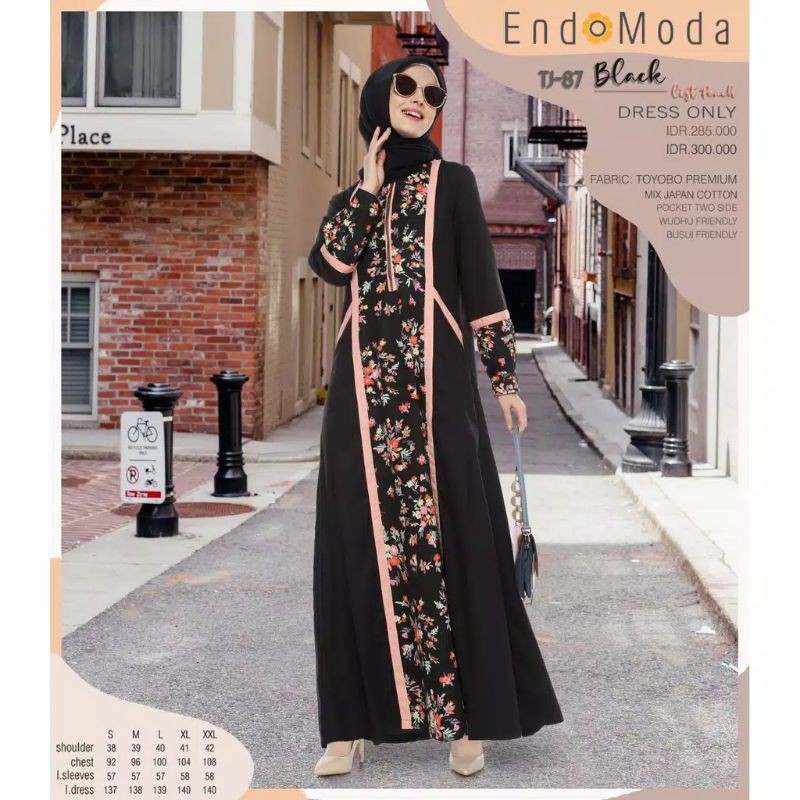 Gamis Terlaris Tj 87 black list peach Endomoda
