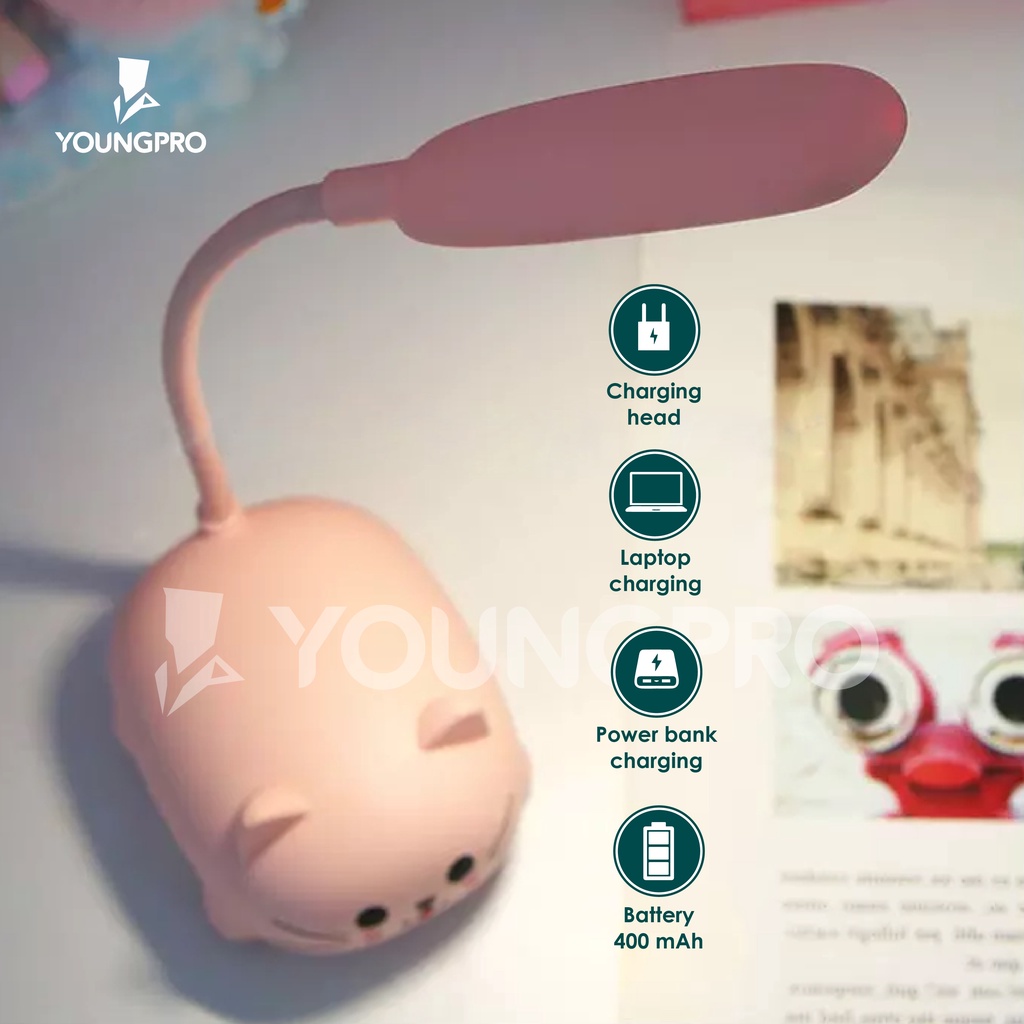 YOUNGPRO YLE-06 Cat YLE07 Deer  - Lampu Belajar Kucing &amp; Rusa Lucu Leher Flexibel Rechargeable di Charge Ulang Kado Unik Lucu Untuk Anak Perempuan Pacar