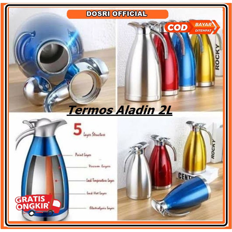 [BISA COD] TERMOS TEKO ALADIN / termos Shabby Kettle / Teko Air panas Stainless Steel 2Liter