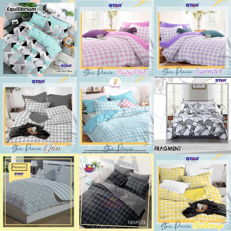 Kain katun cvc mrek star esta asli bhat sprei bedcover sarung bantal motif abstrak