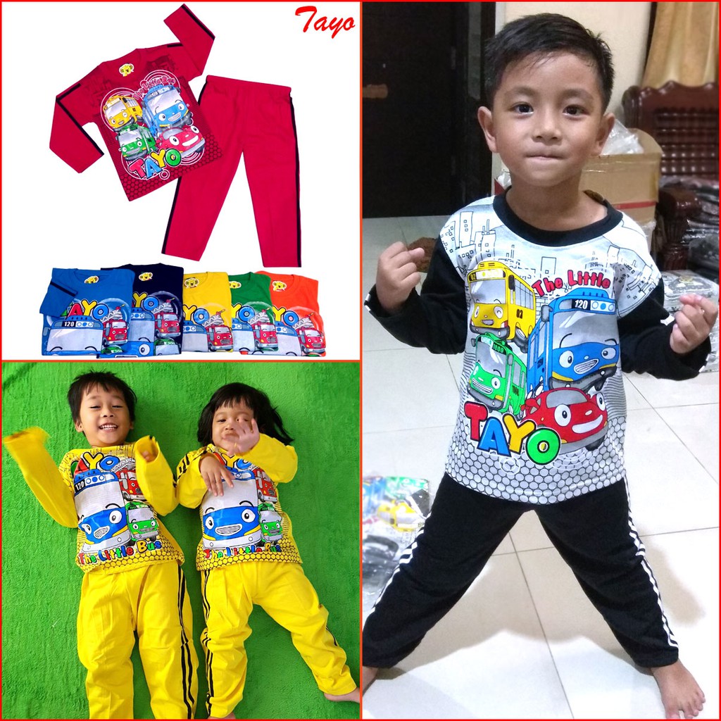 Baju Tidur TAYO Little Bus Setelan Piyama Anak Laki Perempuan MARUNO - 2th, Perak