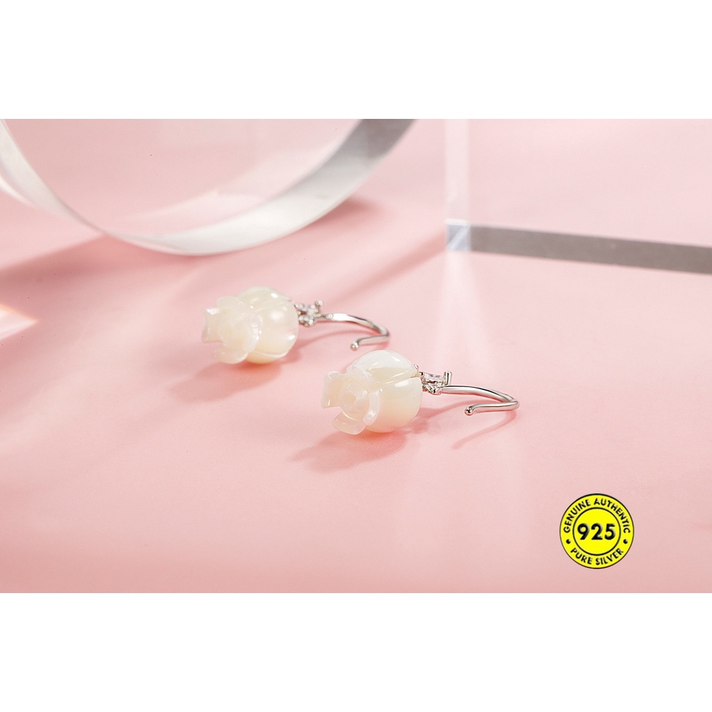 Anting Kait Silver S925 Anti Air / Karat Bentuk Bunga Mawar U945