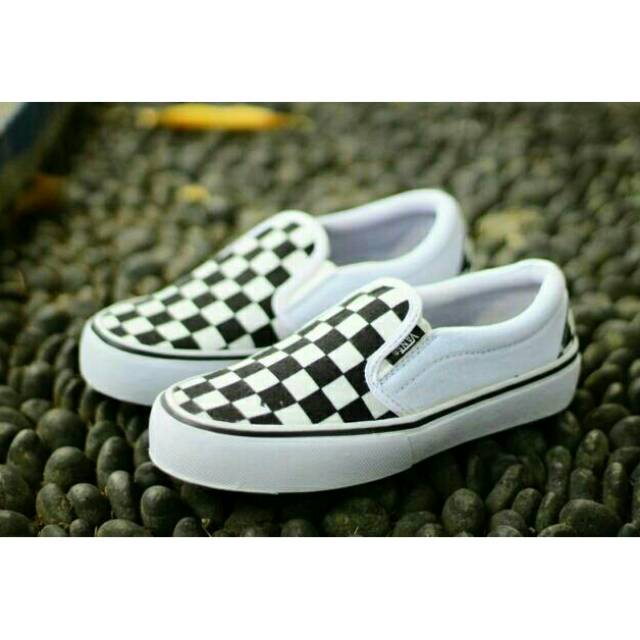 Sepatu anak vans checkerboard slip on slop laki perempuan terlaris sekolah sd santai