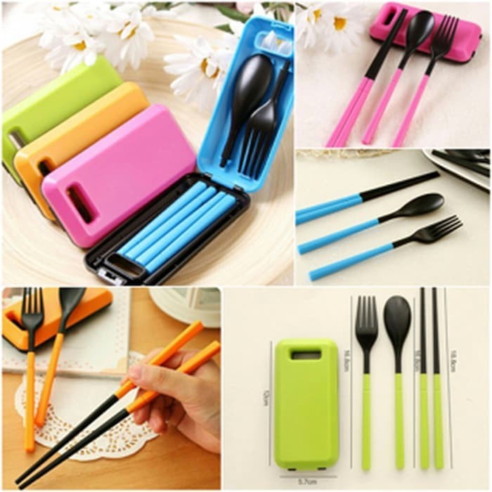 Set Alat Makan sendok sumpit garpu Korean style dapur travel portable