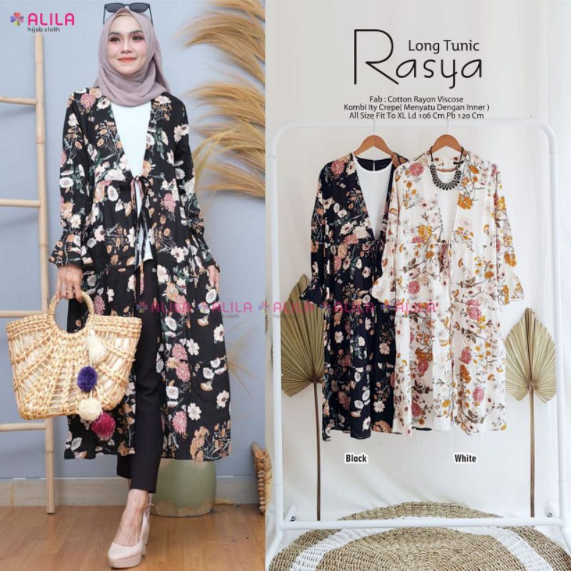[ORI BERLABEL ALILA] RASYA LONG TUNIK INNER OUTER NYATU MOTIF BUNGA FLORAL NAGITA PREMIUM RAYON OOTD