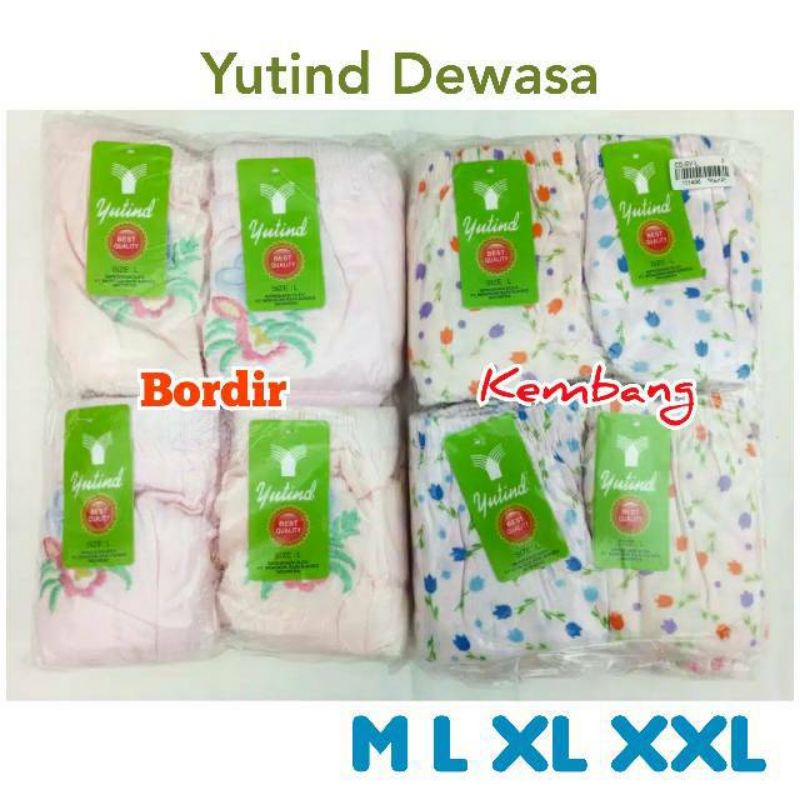 3pc-6pc Cd Wanita Yutind Sablon Bordir / Celana Dalam Wanita Yutind Motif Bunga