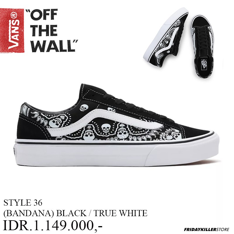 SEPATU VANS OFF THE WALL | STYLE 36 BANDANA BLACK / TRUE WHITE