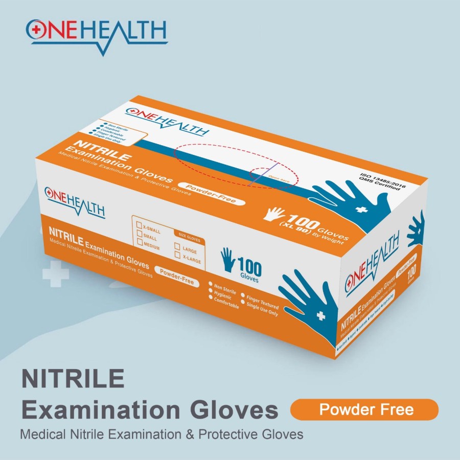 ONEHEALTH Sarung Tangan Nitrile l HandScoon Nitril l Hand Gloves Tanpa Powder - Biru