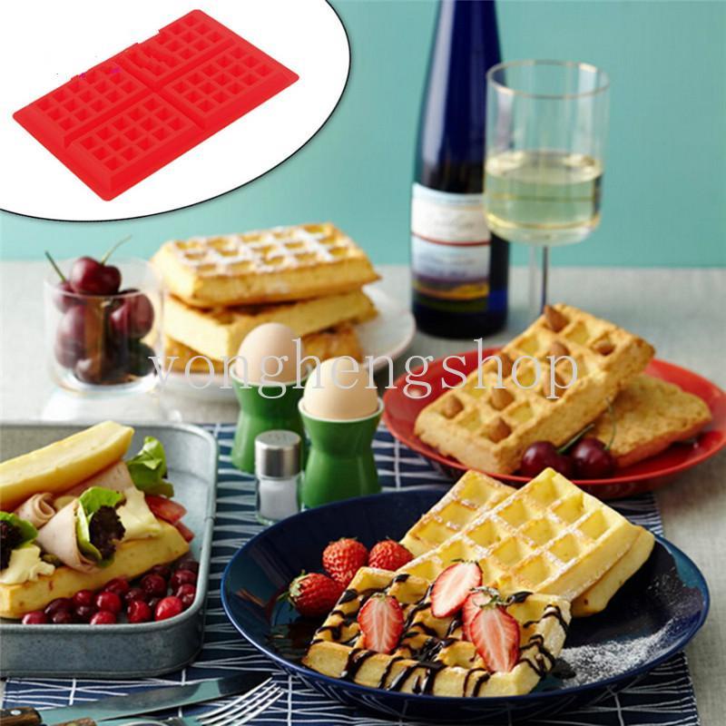 Cetakan Waffle 3D Bentuk Persegi Panjang Bahan Silikon Anti Lengket Untuk Membuat Kue Muffin