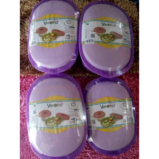 VERONA KOTAK MAKAN GREAN LEAF UNGU SET 4 PCS + CENTONG / SENDOK SAYUR 3 PCS