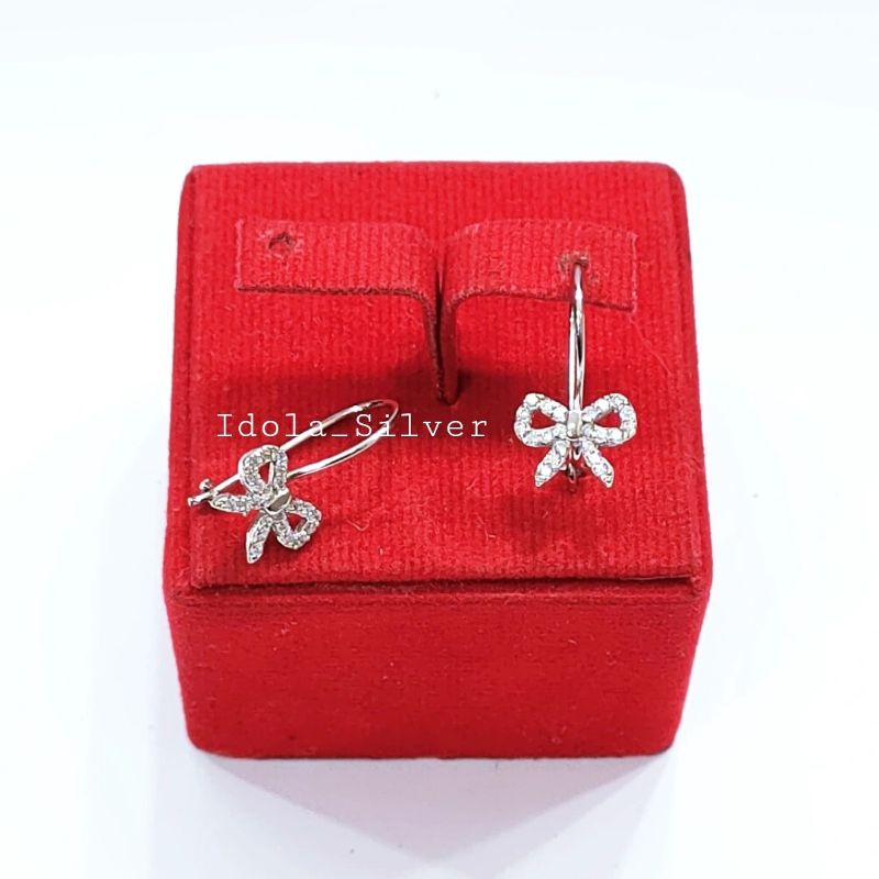 ANTING PERAK ASLI SILVER WANITA 925 LAPIS EMAS MODEL KAIT VARIASI PITA PERMATA KELILING - PERHIASAN PERAK WANITA ASLI