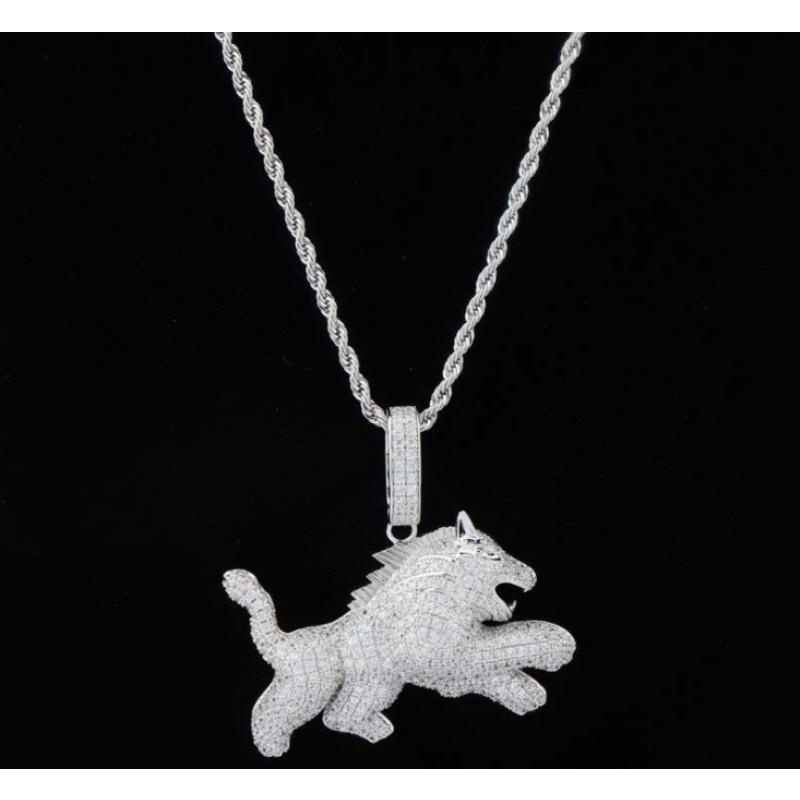 Kalung Liontin Anjing Serigala Aksen Zircon Gaya Hip Hop Untuk Pria