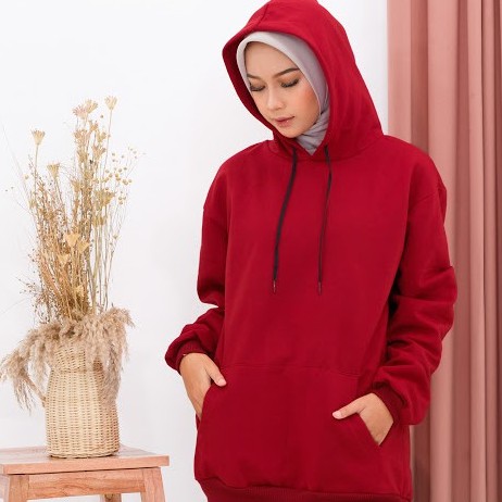 Sweater Hoodie Polos Oversize Jaket Pria Wanita Premium WARNA MAROON