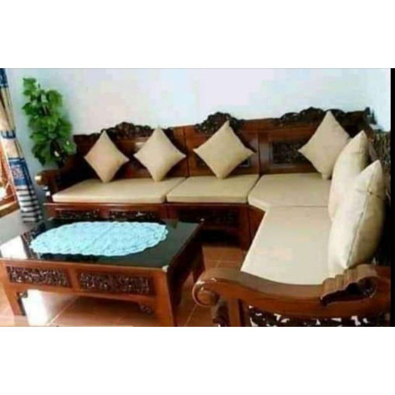 Kursi sudut+kaca meja+busa