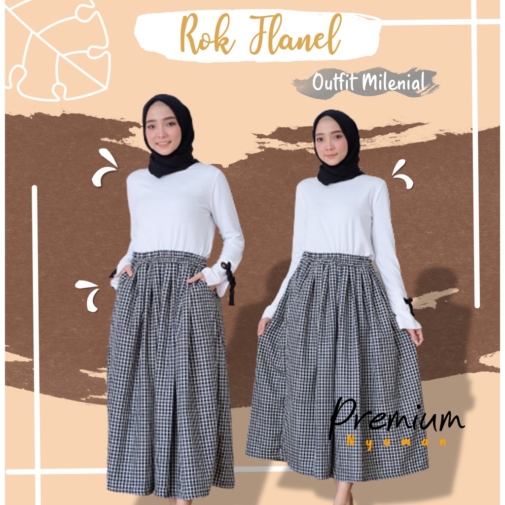 Fashion Muslim Bawahan Celana Rok Flanel Wanita Panjang Kotak Kotak Kekinian Premium Murah Original