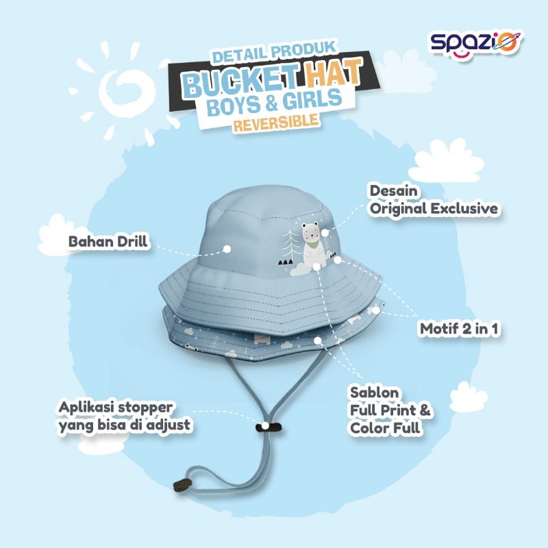 TOPI BUCKET HAT SPAZIO REVERSIBLE TOPI BUCKET HAT BOLAK BALIK SPAZIO SEPERTI UPRIGHT