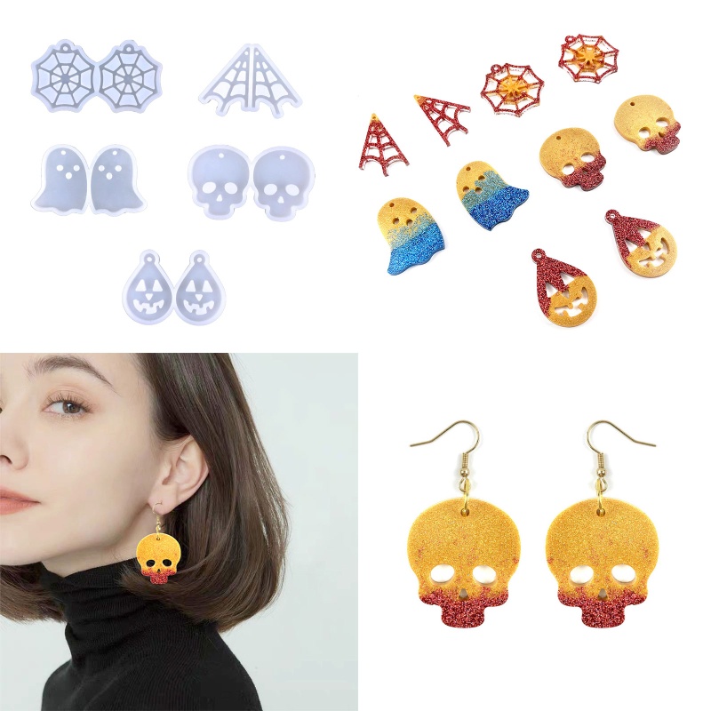 5 Pcs Cetakan Liontin Anting Bahan Silikon Untuk Halloween