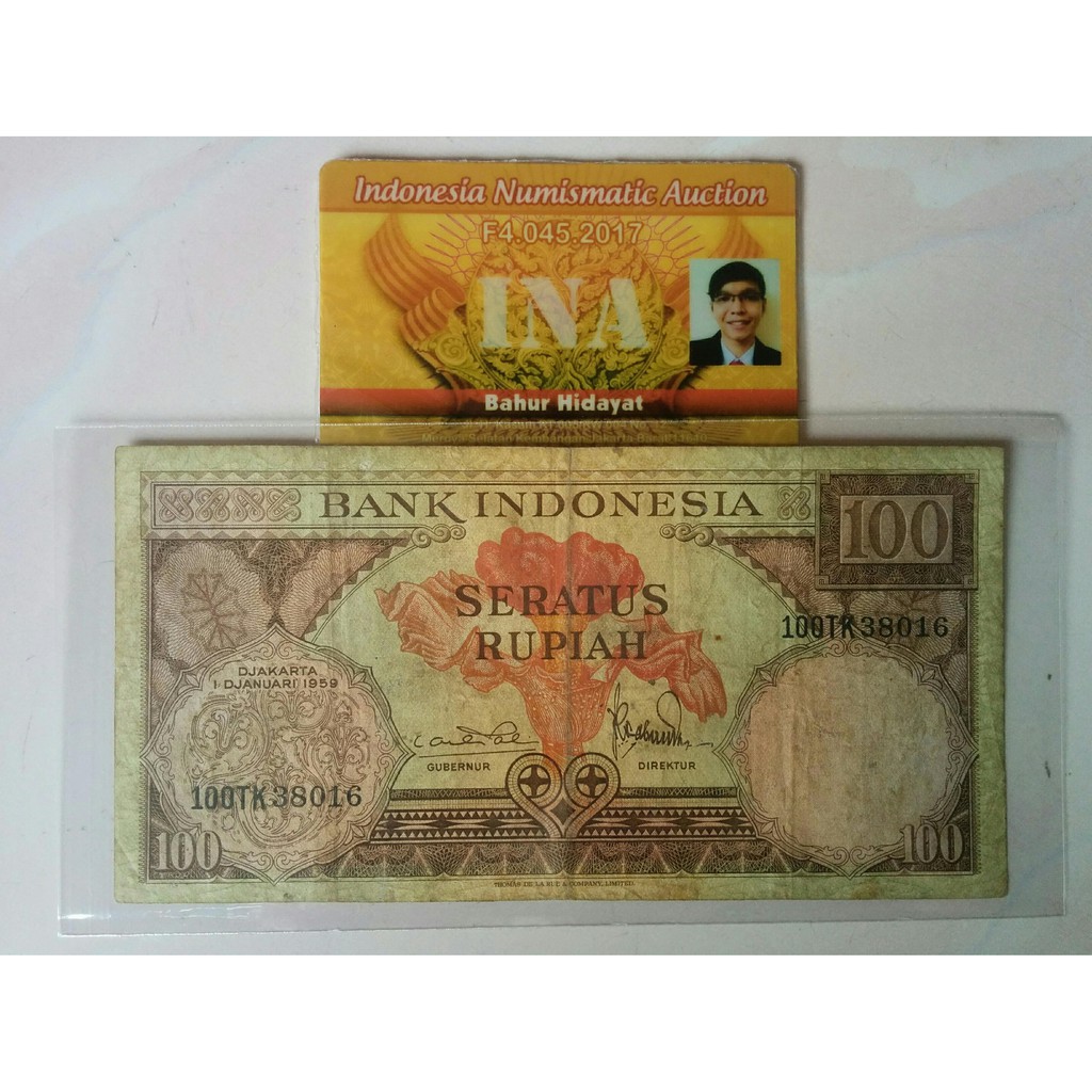 Uang Kuno Kertas Lama 100 Rupiah 1959 Seri Bunga (VF)