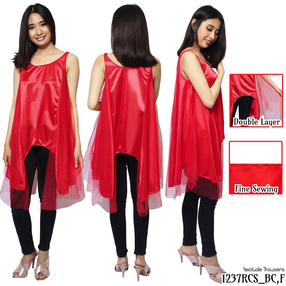 FOLVA baju pergi casual wanita satin 1237RCS merah all size