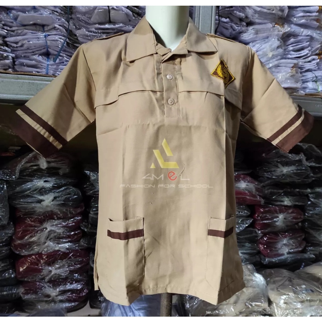 BAJU PRAMUKA SIAGA PENDEK KAIN LICIN/BAJU PRAMUKA PLAT KAIN TWIS/BALESTRA TERBAIK