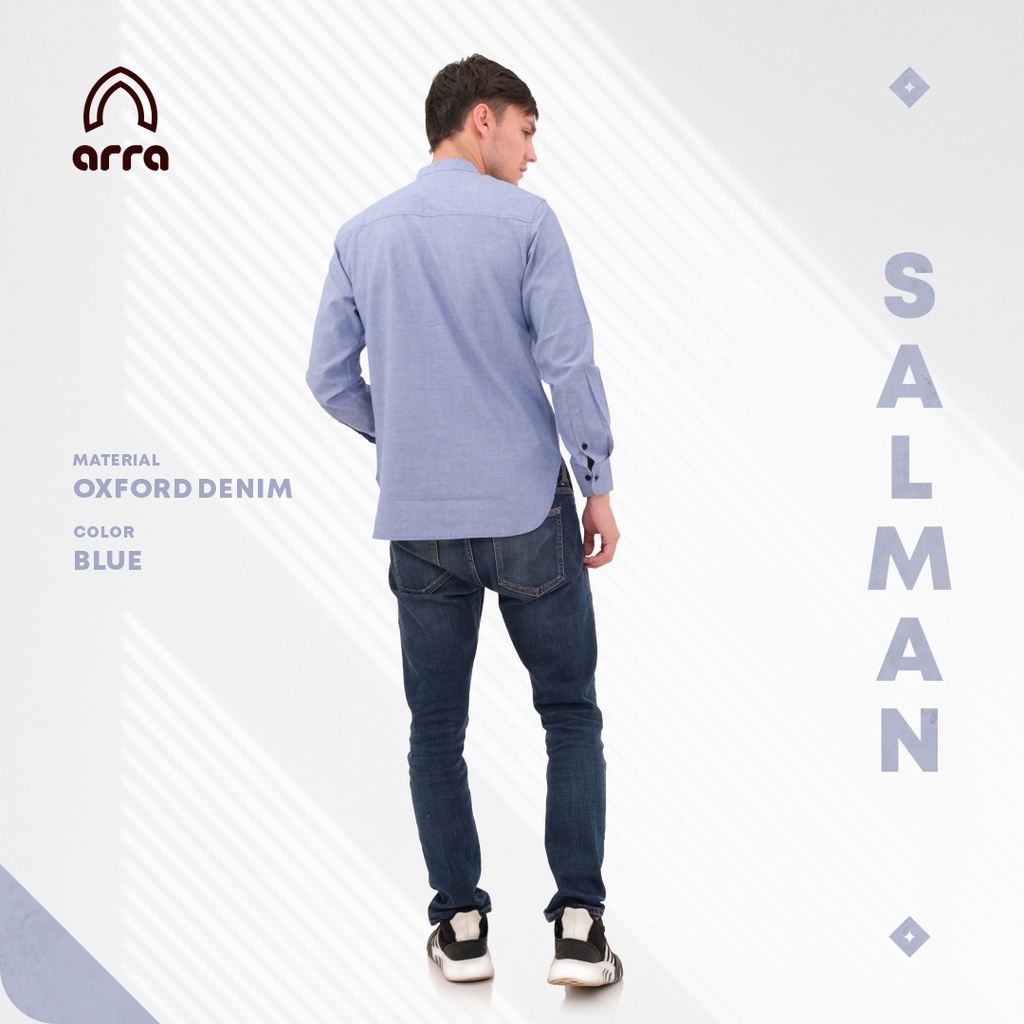 Arra Baju Kaos Pria Lengan Panjang Salman Series Atasan Tshirt Pria Santai Muslim Koko Polos Basic Pria Dewasa Oxford Denim Original Premium